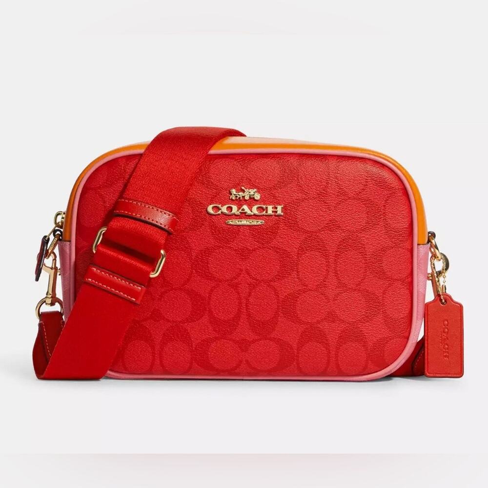 NWT Coach Jamie Camera Bag In Blocked Signature Canvas/Red/ Smooth Leather - Picture 6 of 10